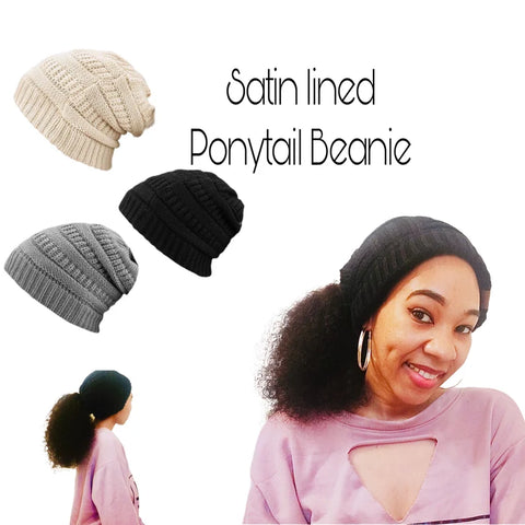 Ponytail Satin Lined Beanies | Satin Lined Beanie | Unisex | Satin Lined Winter Hat | Kid Beanies |Baby Beanie | Satin Lined Ponytail Beanie