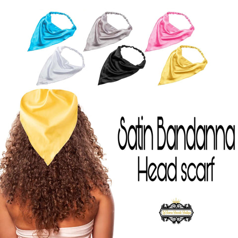 Bandanna Head Scarf | Satin Headbands | Silk Headbands | Satin ties | Satin Head Wrap | Satin Turban Style | Solid Bandana Headbands for Women Elastic Hair Scarf Headbands Satin Head Kerchief Triangle Hairbands with Clips