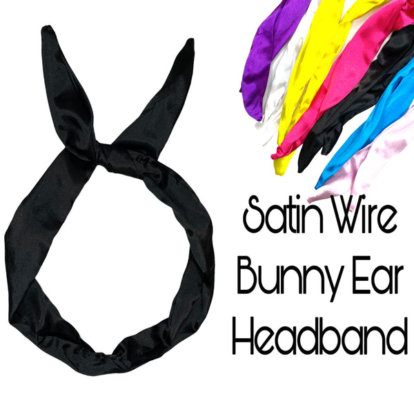 Wire Bunny Ear Headband | Satin Headbands | Silk Headbands | Satin ties | Satin Head Wrap | Satin Turban Style | Solid Bandana Headbands for Women Elastic Hair Scarf Headbands Satin Head Kerchief Triangle Hairbands with Clips