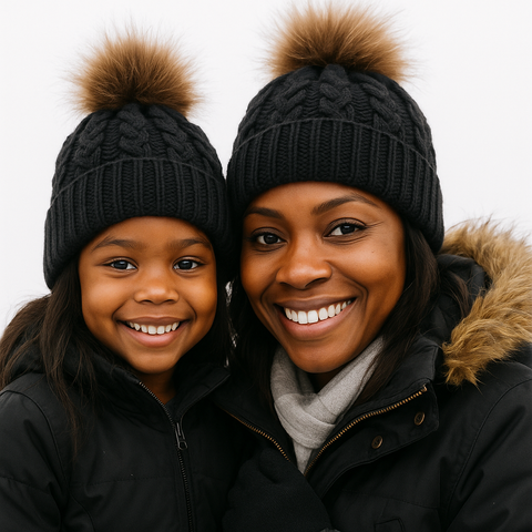 Pom Pom Satin Lined Beanie | Adult Satin Lined Beanies | Toddler Satin Lined Beanies | Satin Lined Winter Hat