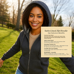 Zipper Satin Lined Hoodies | Zip up Hoodies | Satin Lined Hoodies | Winter Coat | Zipper Hoodie | Frizz-free hoodie | Natural hair protection | Satin hood