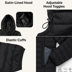 Satin Lined Puffer Jacket Outerwear | Satin Lined Hoodies | Full-Zip Puffer Jacket with Hood Quilted Winter Coat | Rainy Jackets | Gift