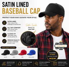 Satin Lined Baseball Cap For Curly Hair | Baseball Cap | Satin Hat | Men's Athletic Baseball Fitted Cap | Adjustable Hat | Dad Hat | Sun Hat