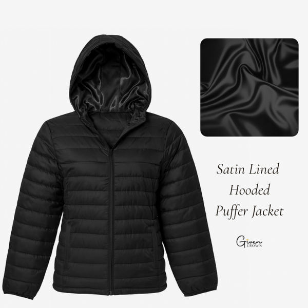 Satin Lined Puffer Jacket Outerwear | Satin Lined Hoodies | Full-Zip Puffer Jacket with Hood Quilted Winter Coat | Rainy Jackets | Gift