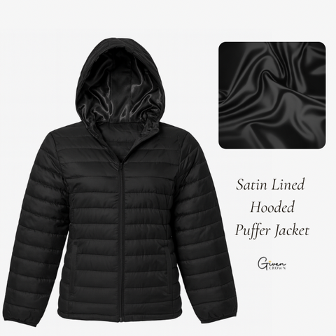 Satin Lined Puffer Jacket Outerwear | Satin Lined Hoodies | Full-Zip Puffer Jacket with Hood Quilted Winter Coat | Rainy Jackets | Gift