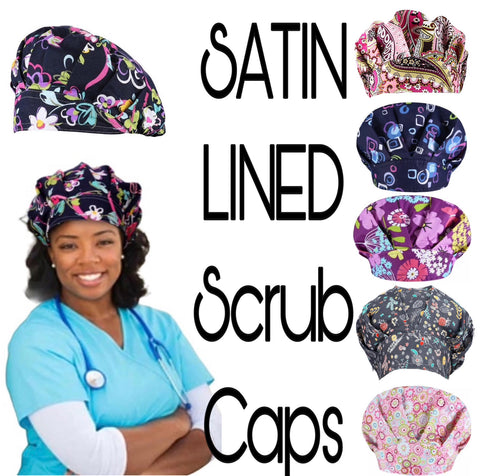 Satin Lined Scrub Cap | Bouffant Scrub Cap | Surgical Scrub Cap | Scrub Cap | Unisex Scrub Cap | Scrub Cap with Buttons | Satin Lined Cap